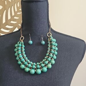Turquoise Bead Statement Necklace and Earrings Set - Women Jewelry